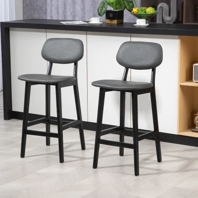 HOMCOM Bar Stools Set of 2 Faux Leather Dark Grey