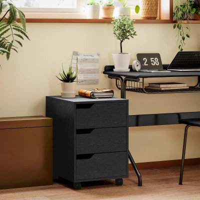 HOMCOM Cajonera de Oficina con Ruedas 3 Cajones Cajonera para Escritorio Estudio 40x50x57,5 cm Negro