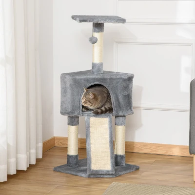 PawHut Corner Cat Tree Scratching Post Tower Grey