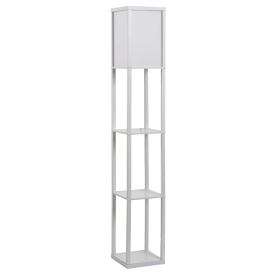 HOMCOM Lámpara de Pie con Estantes de Almacenaje, Lámpara de Lectura Moderna, Pantalla de Acrílico, Casquillo E27, para Decoración, Salón, Dormitorio, Oficina, Blanco