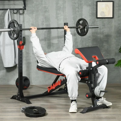 SPORTNOW Banco de Musculación Multifuncional con Respaldo Reclinable y Soporte de Barras Altura Ajustable 180x110x126 cm Negro