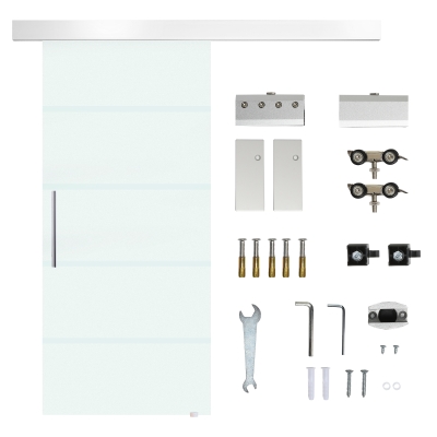 HOMCOM Puerta Corredera de Cristal 90x205 cm Puerta Corrediza Deslizante con Riel de Cristal de Seguridad Translúcido(m-10)