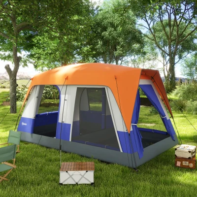 Outsunny Six-Man Camping Tent with Rainfly Orange