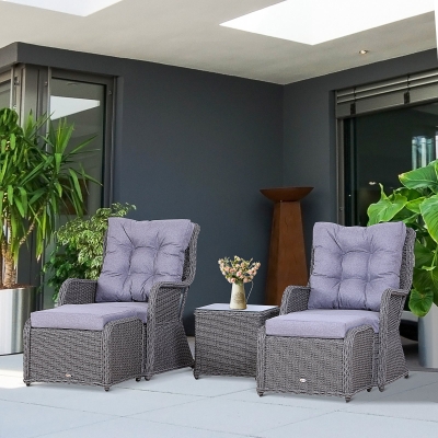 Outsunny 5PCS Rattan Sofa Chair & Stool Set Aluminium Grey