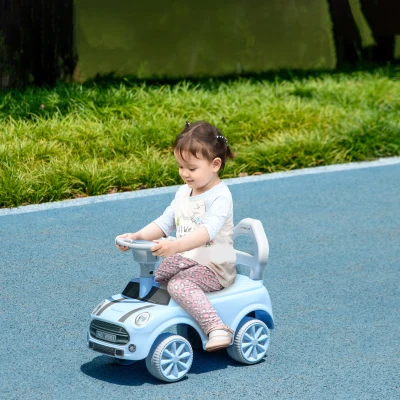 AIYAPLAY Coche Correpasillos con Volante Bocina y Sistema de Antivuelco Carga 25 kg 53x25x35 cm Azul Claro