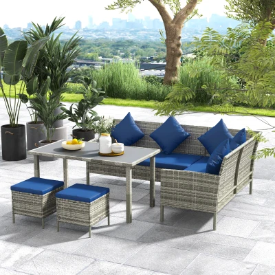 Rattan Sofa Set 142cm x 60cm x 75cm Dark Blue