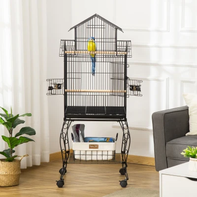 PawHut Gabbia per uccelli 50cm x 49cm x 137cm Nero