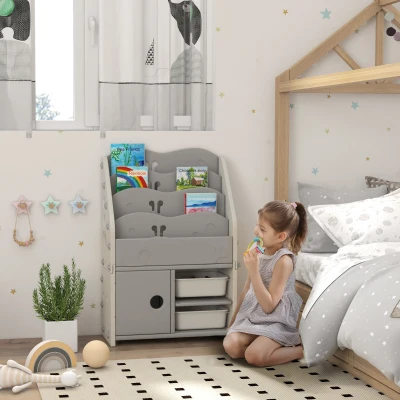 AIYAPLAY Kinderschrank, 4 Regalböden, 2 Aufbewahrungsboxen, HDPE, 67x29x98cm, Hellgrau