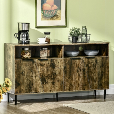 HOMCOM Sideboard im Industrie-Design 2 Schränke 2 Regale 147 cm x 40 cm x 83 cm Holzwerkstoff Braun