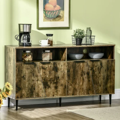 HOMCOM Sideboard im Industrie-Design 2 Schränke 2 Regale 147 cm x 40 cm x 83 cm Holzwerkstoff Braun