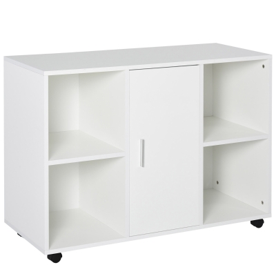 HOMCOM Armario de Oficina para Impresora Soporte de Máquinas con 4 Compartimentos Armario de Puerta Ruedas 2 Frenos 100x40x71 cm Blanco
