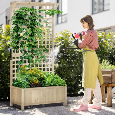Outsunny Wood Planter with Trellis for Climbing Plants Natural