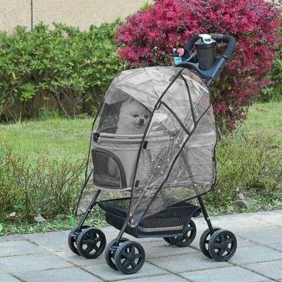 PawHut Dog Stroller Jogger Grey One-Click Fold Trolley