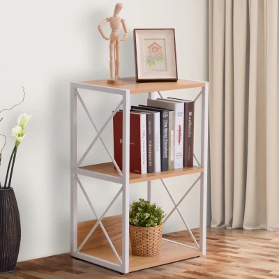 HOMCOM Étagère bibliothèque style industriel contemporain 3 niveaux 40L x 35l x 72H cm métal blanc panneaux particules coloris hêtre