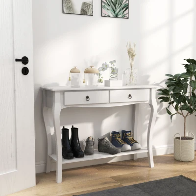 HOMCOM Konsolentisch Konsole Sideboard mit 2 Schubladen Holzfüße Flur Weiß 100x33x75cm