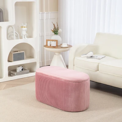 HOMCOM Sitzbank Bank mit Stauraum Polsterbank Ottomane, Retrodesign, Samtoptik, 81 cm x 40 cm x 41 cm, Altrosa