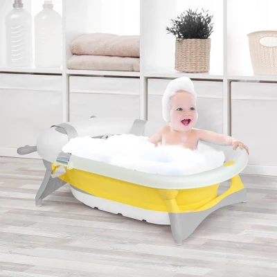 HOMCOM Foldable Baby Bathtub Set Non-Slip Yellow
