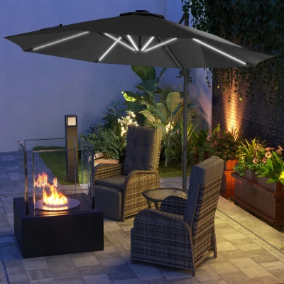 Outsunny Ombrellone a Braccio per Esterno con Luci LED Grigio