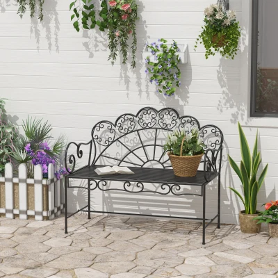 Outsunny 2-Sitzer Gartenbank robust, Parkbank rostfrei Sitzbank Bank Gartenmöbel für Terrasse, Garten und den generellen Außenbereich 107cm x 55,5cm x 90,5cm, Schwarz