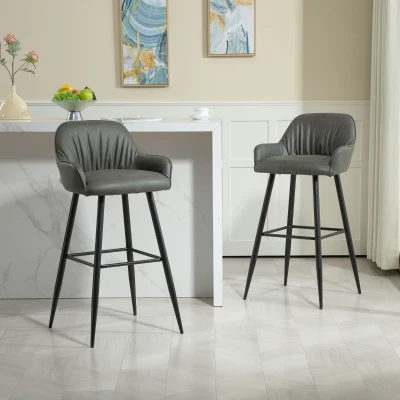 HOMCOM Set 2 Sgabelli Bar in Finta Pelle con Poggiapiedi Grigio