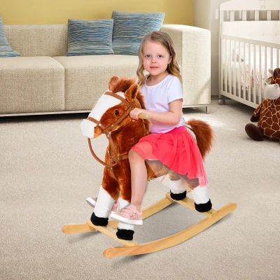 HOMCOM Kinder Schaukelpferd Schaukeltier Schaukelspielzeug Wiehern Braun 74x28x65cm