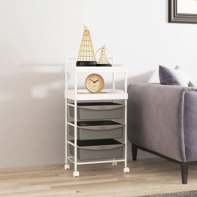 HOMCOM Carrello Portaoggetti con 5 Vassoi Grigio e Bianco