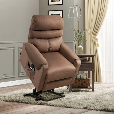 HOMCOM Fernsehsessel mit Aufstehhilfe Elektrisch, Massagesessel mit Liegefunktion und Wärmefunktion, Relaxsessel mit Fernbedienung und Seitentasche Verstellbar Polyester-Gewebe Braun