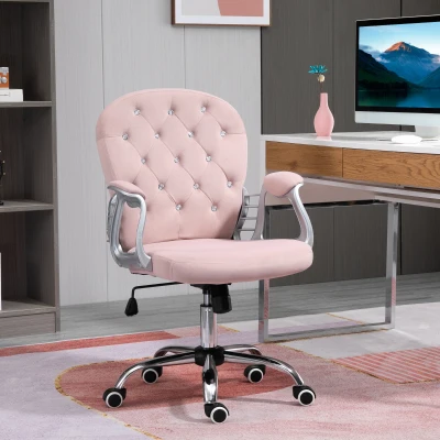 Vinsetto Swivel Office Chair Velvet Adjustable Height Pink