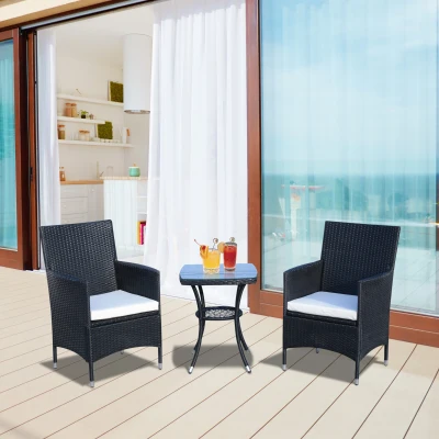 Outsunny Balkonmöbel Set für 2 Personen Sitzgruppe Rattan Gartenset Polyrattan Schwarz