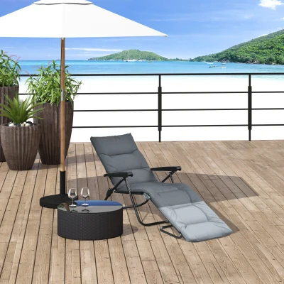 Outsunny Transat Pliable Inclinable 6 Pos Matelas Gris