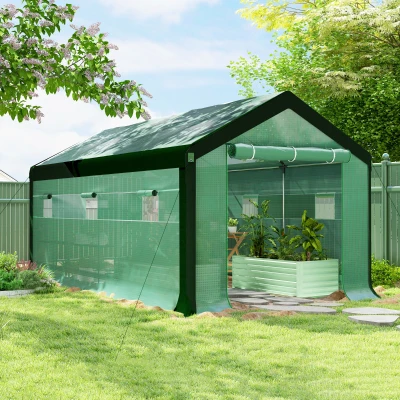 Outsunny Invernadero de Túnel 6x3x2,8 m con 6 Ventanas Cubierta de PE Anti-UV y 2 Puertas Enrollables con Cremallera Verde