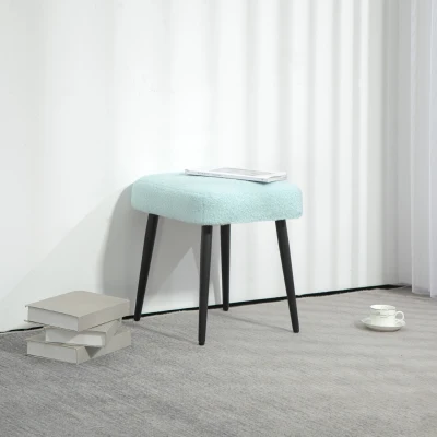 HOMCOM Hocker, Fußstütze, gepolsterter Sitz, Kaschmir-Optik, Stahlbeine, 42 x 42 x 47 cm, Hellblau