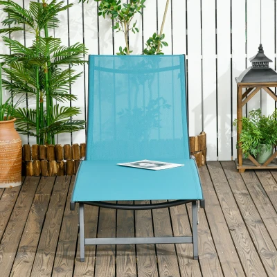Outsunny Lettino Prendisole con Schienale Reclinabile Blu e Nero