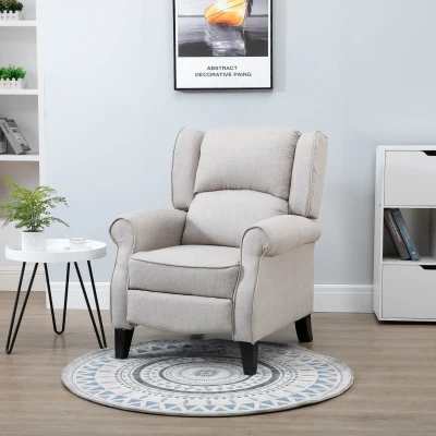 HOMCOM Sillón Relax Reclinable Manual Sillón Relax Tapizado en Lino Sintético con Reposapiés Retráctil Carga 150 kg Sillón Reclinable para Dormitorio Oficina Gris Claro