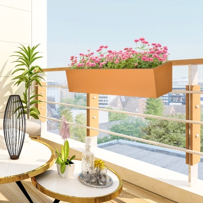 Outsunny Jardinera Rectangular Colgante de Acero con 2 Ganchos Ajustables y 2 Orificios de Drenaje para Balcón 91x35x24 cm Marrón
