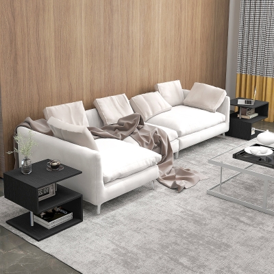 HOMCOM Wooden S Shape Coffee Table Set of 2 Black