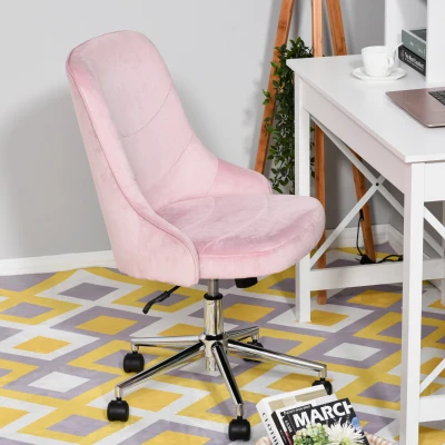 Vinsetto Bürostuhl Schreibtischstuhl Computerstuhl Drehstuhl SOHO-Stil Arbeitstuhl mit Wippenfunktion höhenverstellbar Samt Rosa 57 x 61 x 86-96 cm