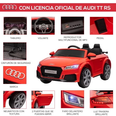 HOMCOM Coche Eléctrico para Niños de 3+ Años Audi TT Eléctrico 12V con Velocidad 3 km/h Mando a Distancia 102x60x44 cm Rojo(m-4)