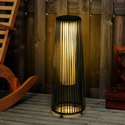 Outsunny Lanterna Solare da Giardino in Rattan Ø21.5x61cm Nero