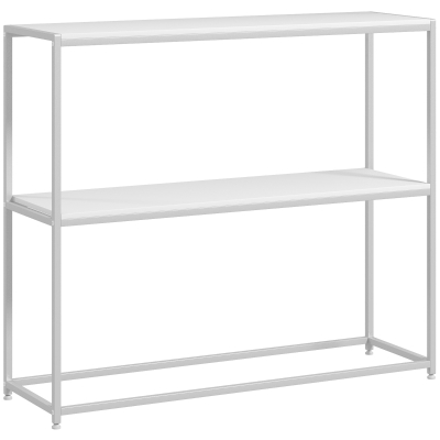 HOMCOM Mesa de Entrada con Estante Abierto y Estructura de Acero Antivuelco para Salón Pasillo 100x30x87 cm Blanco