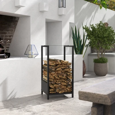 Outsunny Kaminholzregal, bis 50 kg, pulverbeschichteter Stahl, In- & Outdoor, schwarz, 39 x 35 x 76 cm