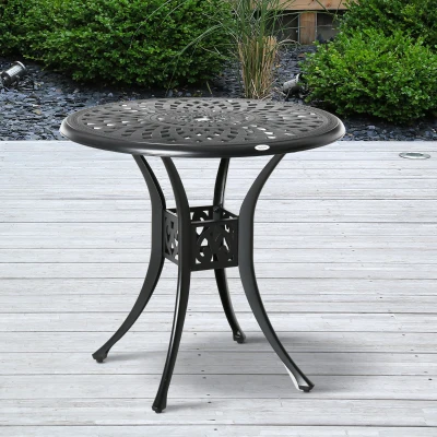 Outsunny Round Garden Dining Table Black 78cm Parasol Hole
