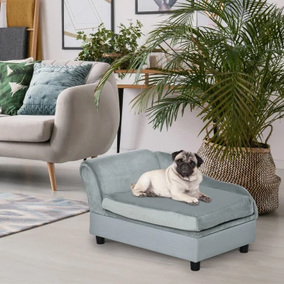 PawHut Pet Sofa Chair with Storage for Small Dogs - Light Grey