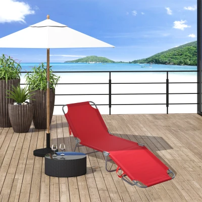 Outsunny Transat Pliable Métal Rouge Dossier Réglable