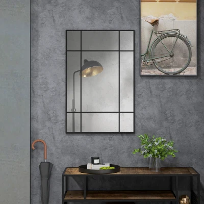 HOMCOM Espejo Rectangular de Pared Espejo de Ventana 90x60 cm con Marco de Metal Espejo Decorativo para Salón Dormitorio Negro