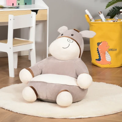 HOMCOM Puff Infantil Diseño de Burrito Sillón para Niños 18-36 Meses de Franela Asiento Acolchado Alfombra Antideslizante para Dormitorio Sala de Juegos 60x55x60 cm Gris