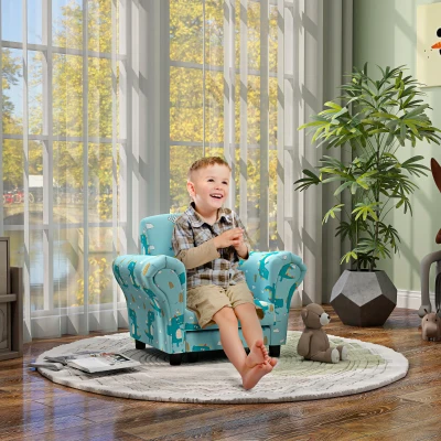 AIYAPLAY Kids Sofa Set Wooden Frame Dinosaur Design Blue