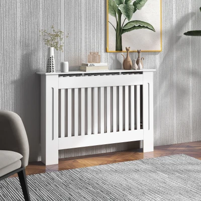HOMCOM Cubre Radiador Cubierta de Radiador para Radiador con Dispositivo Antivuelco Diseño Moderno MDF 112x19x81cm Blanco