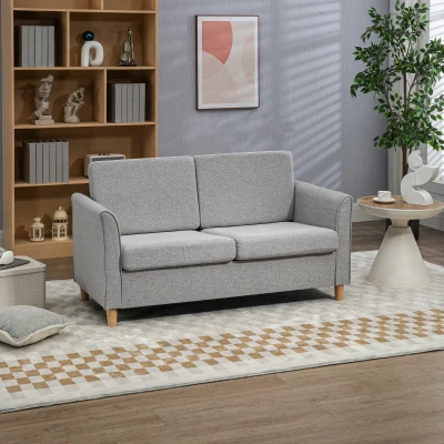 HOMCOM Modern 2-Seater Loveseat Sofa Light Grey