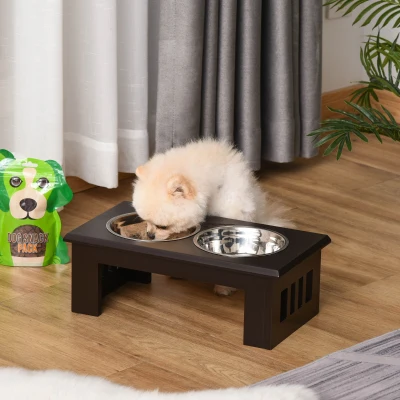 PawHut Raised Dog Feeding Bowls Stand Stainless Steel Brown 58x31cm